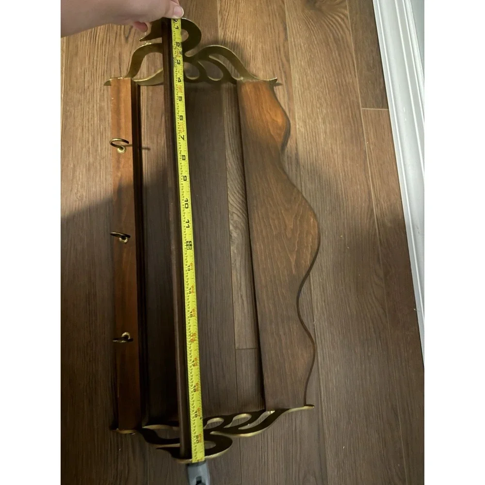 Antique MCM Brass Wood Swan Wall Mount Shelf Coat Rack 3 Hook Rare Style 21
